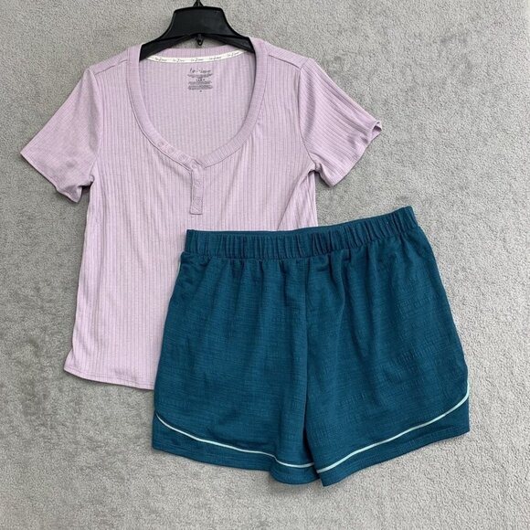 Live 2 Lounge, Midnight Other - Bundle Women's M Lavender Henley Top & Midnight Teal Shorts PJ Set a2475